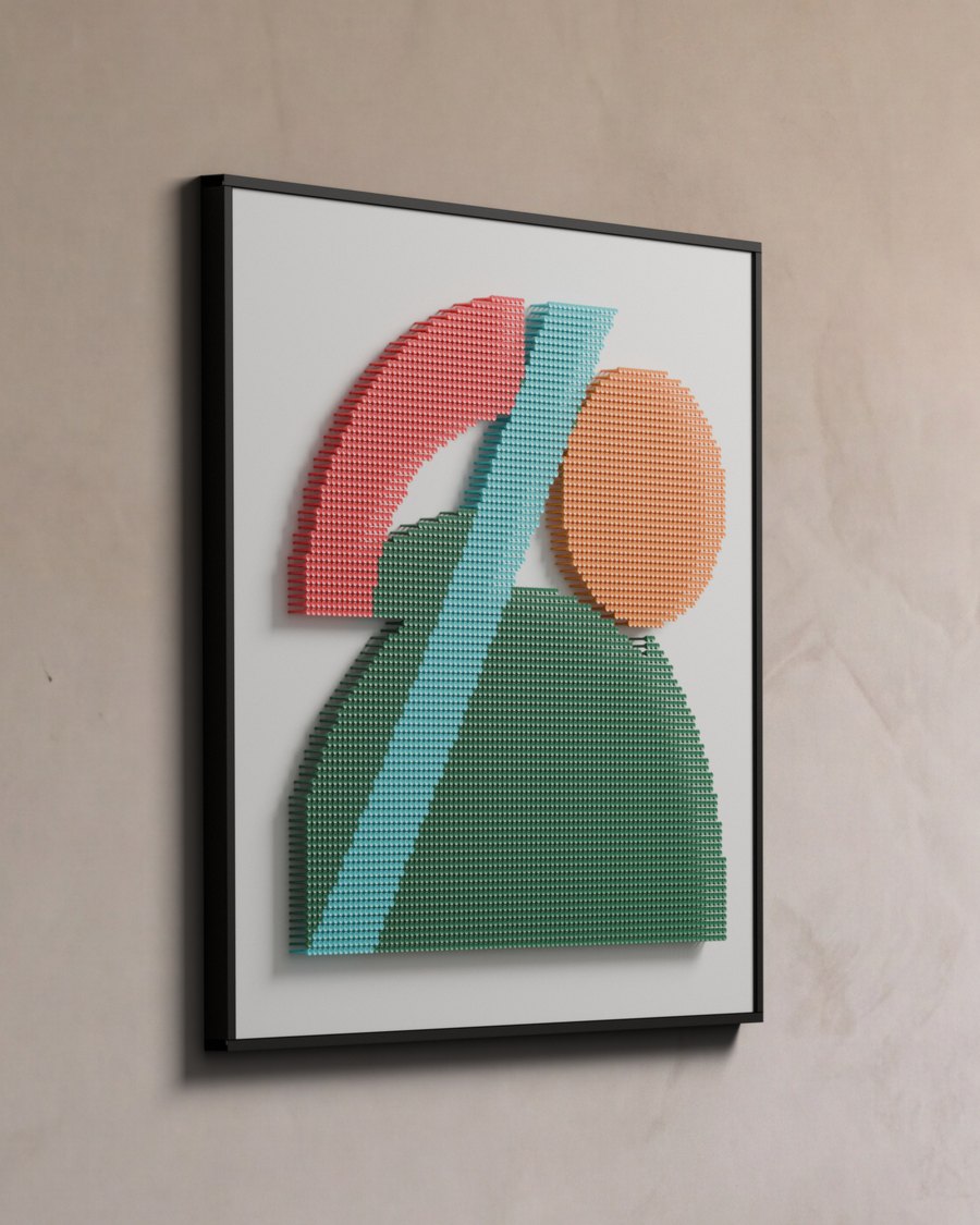 An abstract commission: 6,205 tees in four colours, the board cut to the shapes, 49 by 49 inches